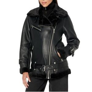 Avec Les Filles Faux Shearling Aviator Jacket sz M